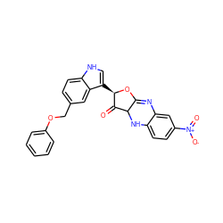 O=C1C2Nc3ccc([N+](=O)[O-])cc3N=C2O[C@@H]1c1c[nH]c2ccc(COc3ccccc3)cc12 ZINC000100134560