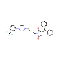 O=C1CC(=C(c2ccccc2)c2ccccc2)C(=O)N1CCCCN1CCN(c2cccc(C(F)(F)F)c2)CC1 ZINC000027551422