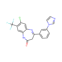 O=C1CC(c2cccc(-n3ccnc3)c2)=Nc2cc(Cl)c(C(F)(F)F)cc2N1 ZINC000101150252