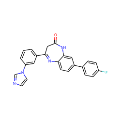 O=C1CC(c2cccc(-n3ccnc3)c2)=Nc2ccc(-c3ccc(F)cc3)cc2N1 ZINC000101145614