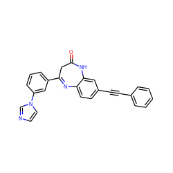 O=C1CC(c2cccc(-n3ccnc3)c2)=Nc2ccc(C#Cc3ccccc3)cc2N1 ZINC000101450260