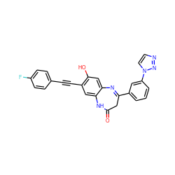 O=C1CC(c2cccc(-n3ccnn3)c2)=Nc2cc(O)c(C#Cc3ccc(F)cc3)cc2N1 ZINC000101448073