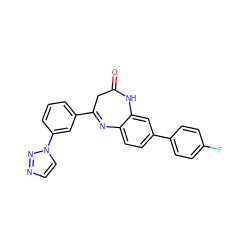 O=C1CC(c2cccc(-n3ccnn3)c2)=Nc2ccc(-c3ccc(F)cc3)cc2N1 ZINC000101449456