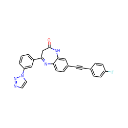 O=C1CC(c2cccc(-n3ccnn3)c2)=Nc2ccc(C#Cc3ccc(F)cc3)cc2N1 ZINC000101137903