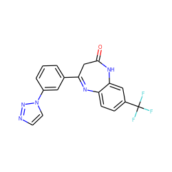 O=C1CC(c2cccc(-n3ccnn3)c2)=Nc2ccc(C(F)(F)F)cc2N1 ZINC000101150327