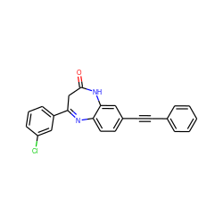 O=C1CC(c2cccc(Cl)c2)=Nc2ccc(C#Cc3ccccc3)cc2N1 ZINC000101155446