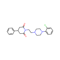 O=C1CC(c2ccccc2)CC(=O)N1CCN1CCN(c2ccccc2Cl)CC1 ZINC000072176402