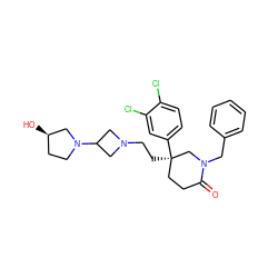 O=C1CC[C@@](CCN2CC(N3CC[C@@H](O)C3)C2)(c2ccc(Cl)c(Cl)c2)CN1Cc1ccccc1 ZINC000022927771