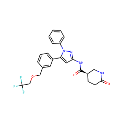 O=C1CC[C@@H](C(=O)Nc2cc(-c3cccc(COCC(F)(F)F)c3)n(-c3ccccc3)n2)CN1 ZINC000169707443