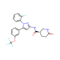 O=C1CC[C@@H](C(=O)Nc2cc(-c3cccc(OC(F)(F)F)c3)n(-c3ccccc3F)n2)CN1 ZINC000169707107