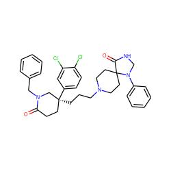 O=C1CC[C@](CCCN2CCC3(CC2)C(=O)NCN3c2ccccc2)(c2ccc(Cl)c(Cl)c2)CN1Cc1ccccc1 ZINC000042802920