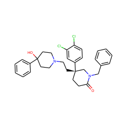 O=C1CC[C@](CCN2CCC(O)(c3ccccc3)CC2)(c2ccc(Cl)c(Cl)c2)CN1Cc1ccccc1 ZINC000003918272