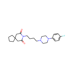 O=C1CC2(CCCC2)CC(=O)N1CCCCN1CCN(c2ccc(F)cc2)CC1 ZINC000029462900