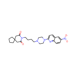 O=C1CC2(CCCC2)CC(=O)N1CCCCN1CCN(c2ccc3cc([N+](=O)[O-])ccc3n2)CC1 ZINC000073198903