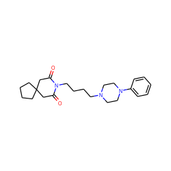 O=C1CC2(CCCC2)CC(=O)N1CCCCN1CCN(c2ccccc2)CC1 ZINC000003620989