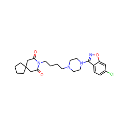 O=C1CC2(CCCC2)CC(=O)N1CCCCN1CCN(c2noc3cc(Cl)ccc23)CC1 ZINC000027199911