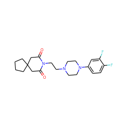 O=C1CC2(CCCC2)CC(=O)N1CCN1CCN(c2ccc(F)c(F)c2)CC1 ZINC000013643133