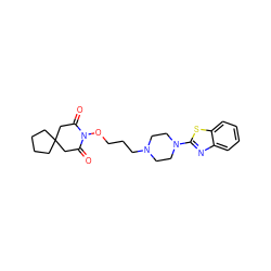 O=C1CC2(CCCC2)CC(=O)N1OCCCN1CCN(c2nc3ccccc3s2)CC1 ZINC000053224072