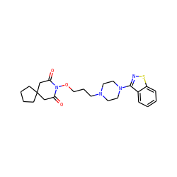 O=C1CC2(CCCC2)CC(=O)N1OCCCN1CCN(c2nsc3ccccc23)CC1 ZINC000001542241