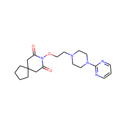 O=C1CC2(CCCC2)CC(=O)N1OCCN1CCN(c2ncccn2)CC1 ZINC000053070586