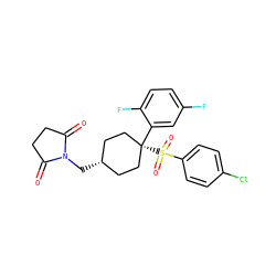 O=C1CCC(=O)N1C[C@H]1CC[C@@](c2cc(F)ccc2F)(S(=O)(=O)c2ccc(Cl)cc2)CC1 ZINC000100419977