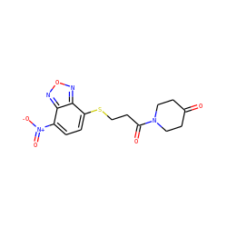 O=C1CCN(C(=O)CCSc2ccc([N+](=O)[O-])c3nonc23)CC1 ZINC000299825207