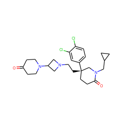 O=C1CCN(C2CN(CC[C@]3(c4ccc(Cl)c(Cl)c4)CCC(=O)N(CC4CC4)C3)C2)CC1 ZINC000022927886