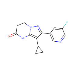 O=C1CCn2nc(-c3cncc(F)c3)c(C3CC3)c2N1 ZINC001772574547