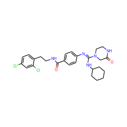 O=C1CN(/C(=N/c2ccc(C(=O)NCCc3ccc(Cl)cc3Cl)cc2)NC2CCCCC2)CCN1 ZINC000013581474