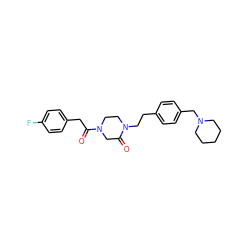 O=C1CN(C(=O)Cc2ccc(F)cc2)CCN1CCc1ccc(CN2CCCCC2)cc1 ZINC000028649166