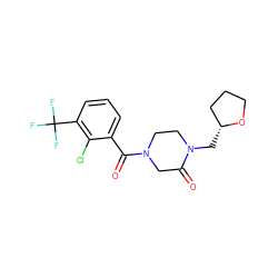 O=C1CN(C(=O)c2cccc(C(F)(F)F)c2Cl)CCN1C[C@@H]1CCCO1 ZINC000059288546