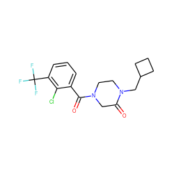 O=C1CN(C(=O)c2cccc(C(F)(F)F)c2Cl)CCN1CC1CCC1 ZINC000059285512