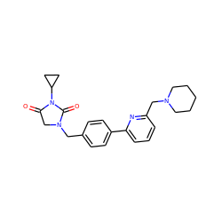 O=C1CN(Cc2ccc(-c3cccc(CN4CCCCC4)n3)cc2)C(=O)N1C1CC1 ZINC000072125099