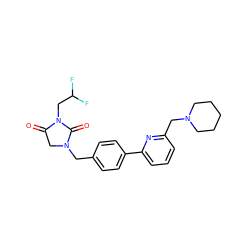 O=C1CN(Cc2ccc(-c3cccc(CN4CCCCC4)n3)cc2)C(=O)N1CC(F)F ZINC000072124956