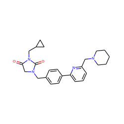 O=C1CN(Cc2ccc(-c3cccc(CN4CCCCC4)n3)cc2)C(=O)N1CC1CC1 ZINC000072125169