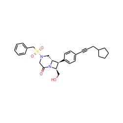 O=C1CN(S(=O)(=O)Cc2ccccc2)C[C@@H]2[C@@H](c3ccc(C#CCC4CCCC4)cc3)[C@@H](CO)N12 ZINC000095601595