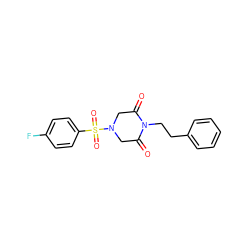 O=C1CN(S(=O)(=O)c2ccc(F)cc2)CC(=O)N1CCc1ccccc1 ZINC000002913860