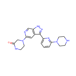 O=C1CN(c2cc3c(-c4cccc(N5CCNCC5)n4)n[nH]c3cn2)CCN1 ZINC000205247018