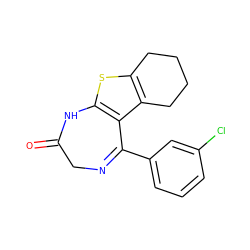 O=C1CN=C(c2cccc(Cl)c2)c2c(sc3c2CCCC3)N1 ZINC000063539451