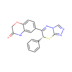 O=C1COc2ccc(C3=Nn4cnnc4S[C@@H]3c3ccccc3)cc2N1 ZINC000060292676