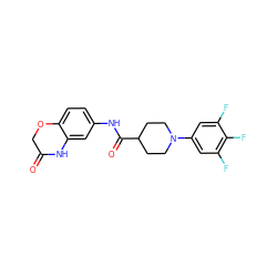 O=C1COc2ccc(NC(=O)C3CCN(c4cc(F)c(F)c(F)c4)CC3)cc2N1 ZINC000034661125