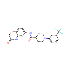 O=C1COc2ccc(NC(=O)C3CCN(c4cccc(C(F)(F)F)c4)CC3)cc2N1 ZINC000035860732