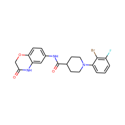 O=C1COc2ccc(NC(=O)C3CCN(c4cccc(F)c4Br)CC3)cc2N1 ZINC000034631145