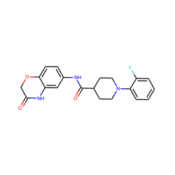 O=C1COc2ccc(NC(=O)C3CCN(c4ccccc4F)CC3)cc2N1 ZINC000040846512