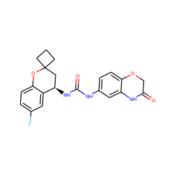 O=C1COc2ccc(NC(=O)N[C@@H]3CC4(CCC4)Oc4ccc(F)cc43)cc2N1 ZINC000144424569