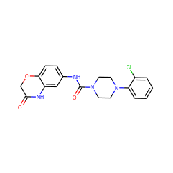 O=C1COc2ccc(NC(=O)N3CCN(c4ccccc4Cl)CC3)cc2N1 ZINC000004052826