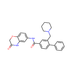 O=C1COc2ccc(NC(=O)c3ccc(-c4ccccc4)c(CN4CCCCC4)c3)cc2N1 ZINC000201760000