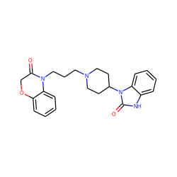 O=C1COc2ccccc2N1CCCN1CCC(n2c(=O)[nH]c3ccccc32)CC1 ZINC000084688100