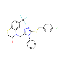 O=C1CSc2ccc(C(F)(F)F)cc2N1Cc1nnc(SCc2ccc(Cl)cc2)n1-c1ccccc1 ZINC000071315952