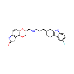 O=C1Cc2c(ccc3c2OC[C@H](CNCCC[C@@H]2CCc4c([nH]c5ccc(F)cc45)C2)O3)N1 ZINC000045253083
